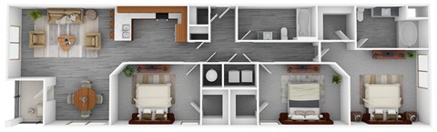 3 bed 2 bath Enclave floorplan at Grand Island Apartments, Memphis, 38103